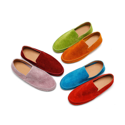 10 Colors Dwarves Handmade Suede Slip-On Loafers Women Comfortable Hidden Wedge Flats