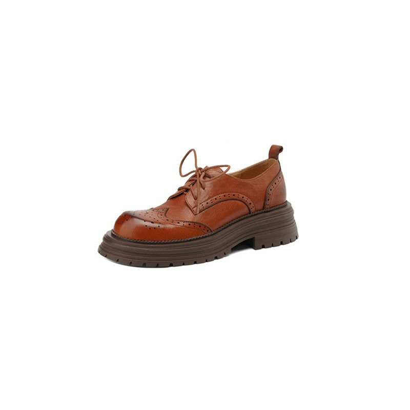 45mm Platform Leather Brogue Oxfords Chunky Wingtip Lace Up Shoes for Women in Brown/Black