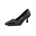 65mm Kitten Heel Woven Horse Leather Pumps Elegant Slip-On Work Shoes in Red/Black