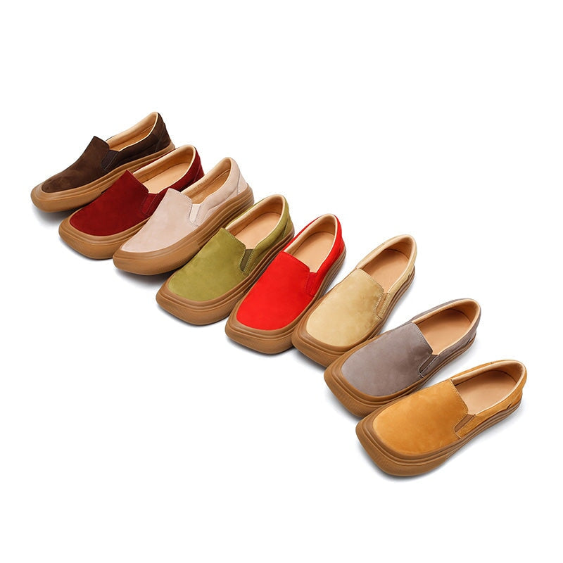 8 Colors Dwarves Handmade Square Toe Platform Flats Nubuck Leather Slip-On Casual Shoes