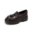 British Preppy Style Platform Penny Loafers Tassel Slip-On Leather Boat Shoes in Brown/Black/Beige