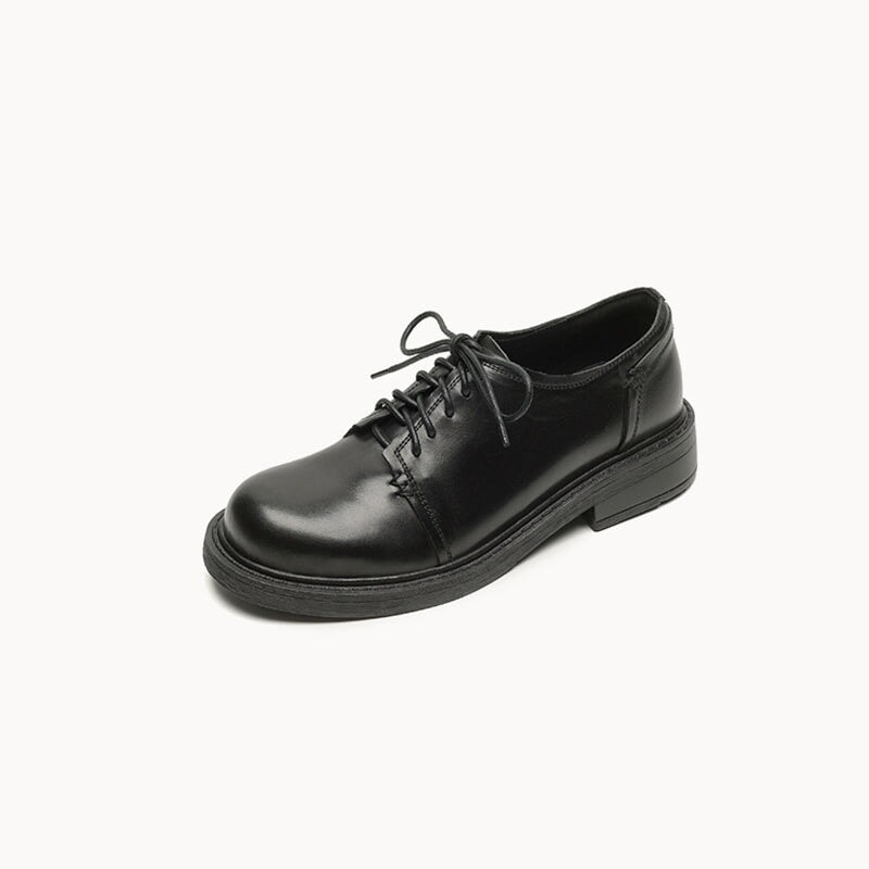 British Style Handmade Washed Cow Leather Soft Derby Shoes in Brown/Black