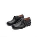 British Style Split-Toe Monk Strap Leather Loafers for Women in Black
