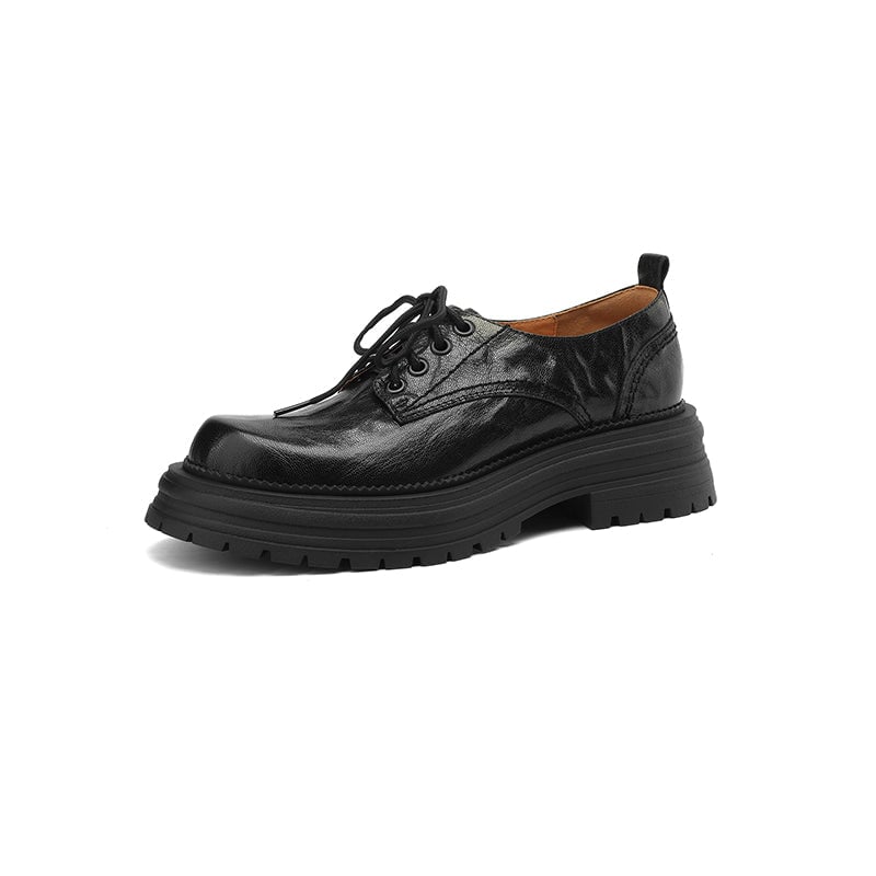 British Styles Handmade Leather Round Toe Chunky Oxford Shoes with 45mm Platform in Black/Brown