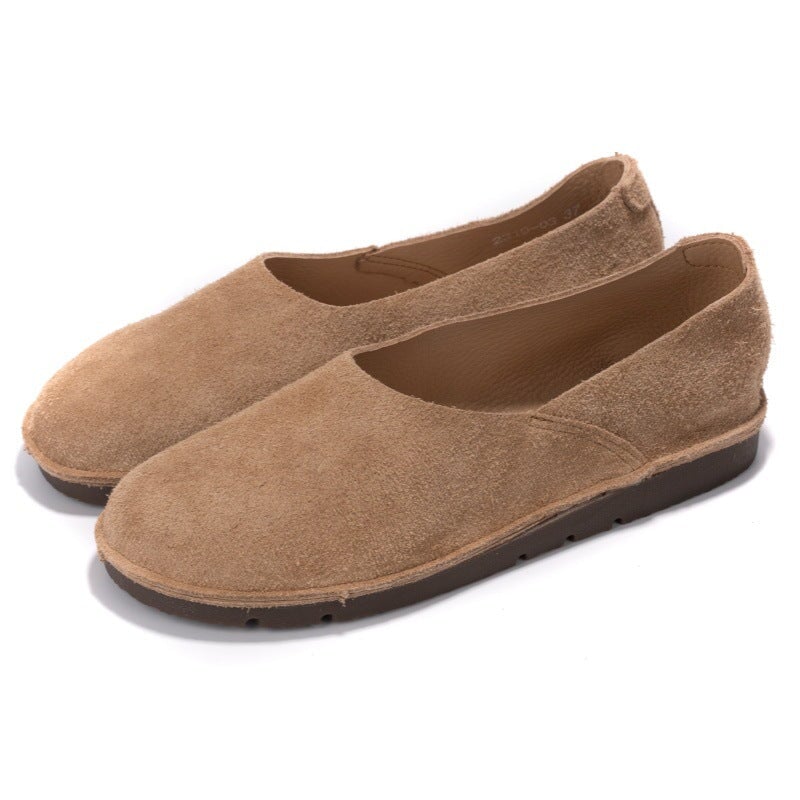 Casual Suede Leather Slip-On Loafers Breathable Barefoot Flat Shoes in Khaki/Yellow Brown/Beige/Coffee