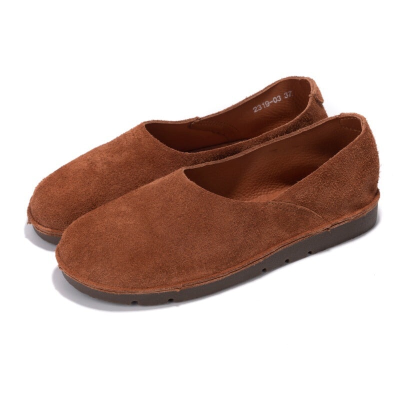 Casual Suede Leather Slip-On Loafers Breathable Barefoot Flat Shoes in Khaki/Yellow Brown/Beige/Coffee