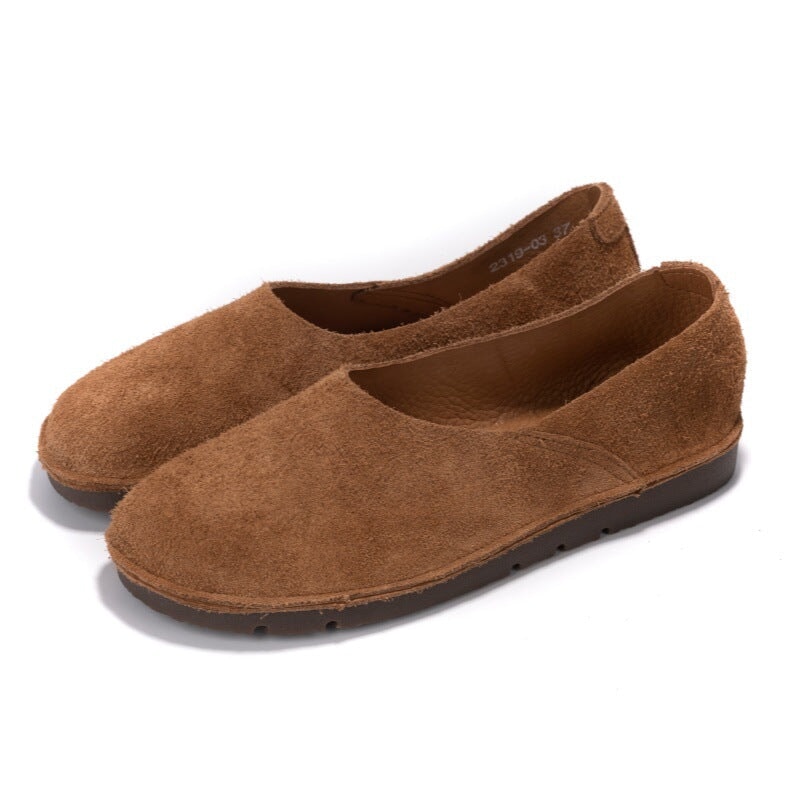 Casual Suede Leather Slip-On Loafers Breathable Barefoot Flat Shoes in Khaki/Yellow Brown/Beige/Coffee