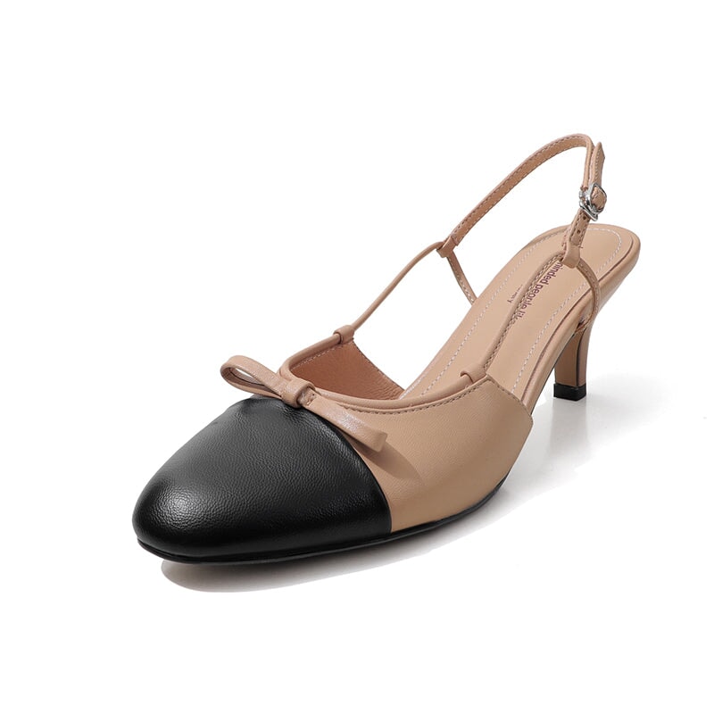 Chic Color Block Pointed Toe 50mm Kitten Heels Slingback Pumps with Bow in 6 Colors