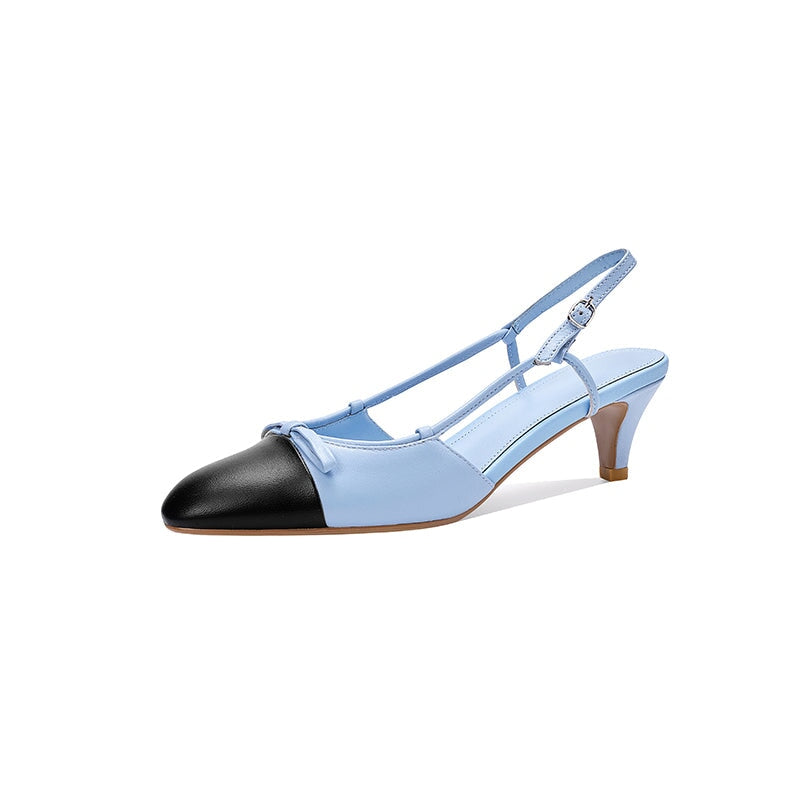 Chic Color Block Pointed Toe 50mm Kitten Heels Slingback Pumps with Bow in 6 Colors