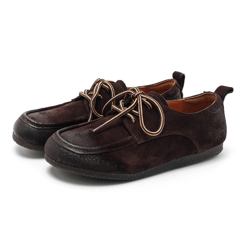 Dwarves Designer Shoes Soft Lace Up Oxfords Suede Leather Derby Flats For Women Handmade