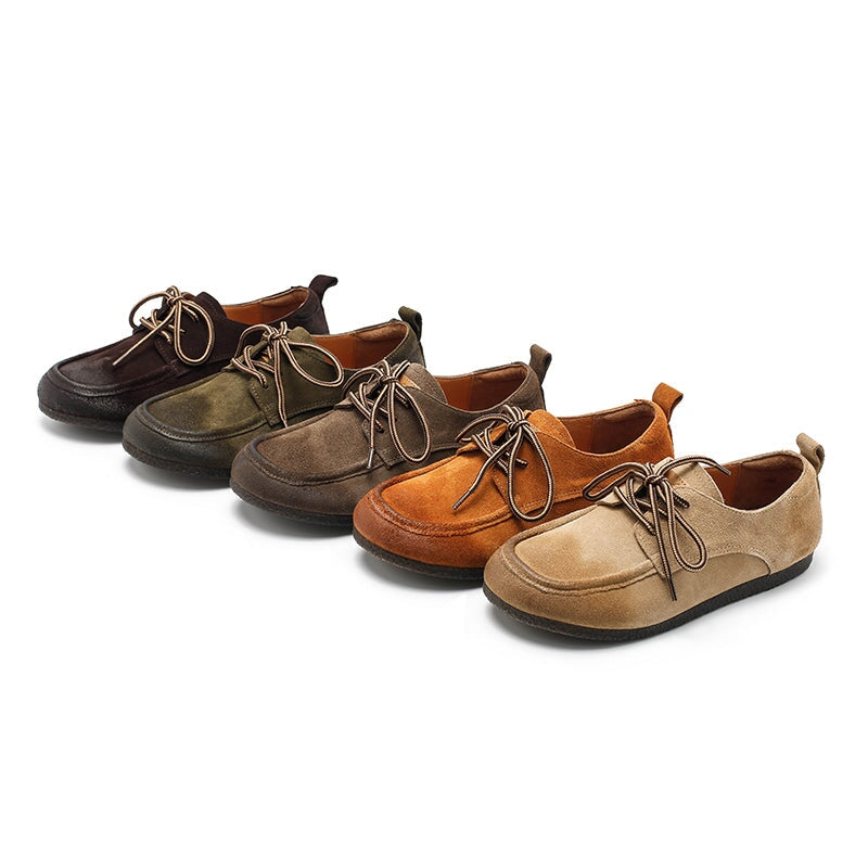 Dwarves Designer Shoes Soft Lace Up Oxfords Suede Leather Derby Flats For Women Handmade