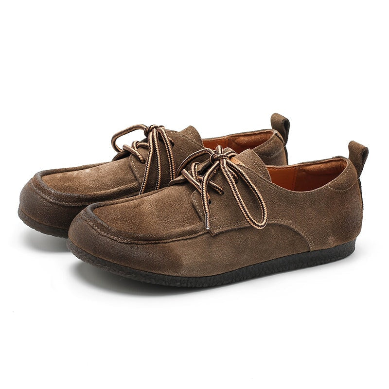 Dwarves Designer Shoes Soft Lace Up Oxfords Suede Leather Derby Flats For Women Handmade