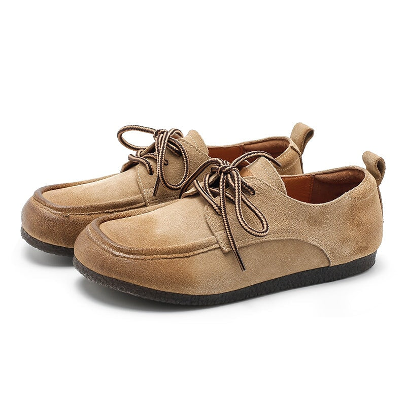 Dwarves Designer Shoes Soft Lace Up Oxfords Suede Leather Derby Flats For Women Handmade