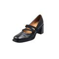 Elegant Strappy Sheepskin Square Toe Pumps with 65mm Block Heel in Black/Brown