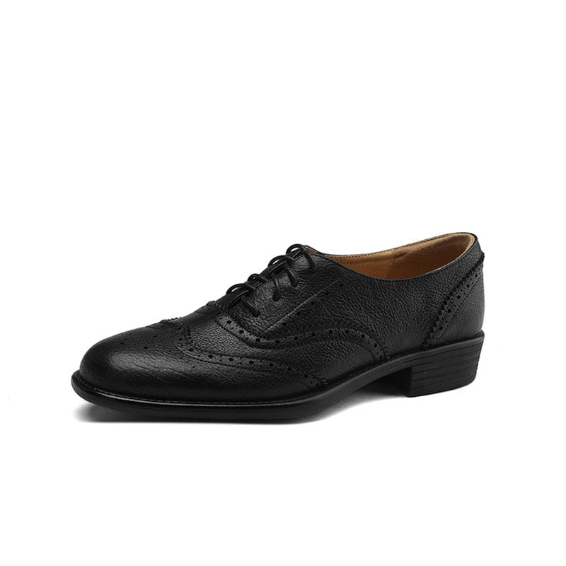 Genuine Leather Brogue Shoes Oxford Tie Shoes for Women in Brown/Black