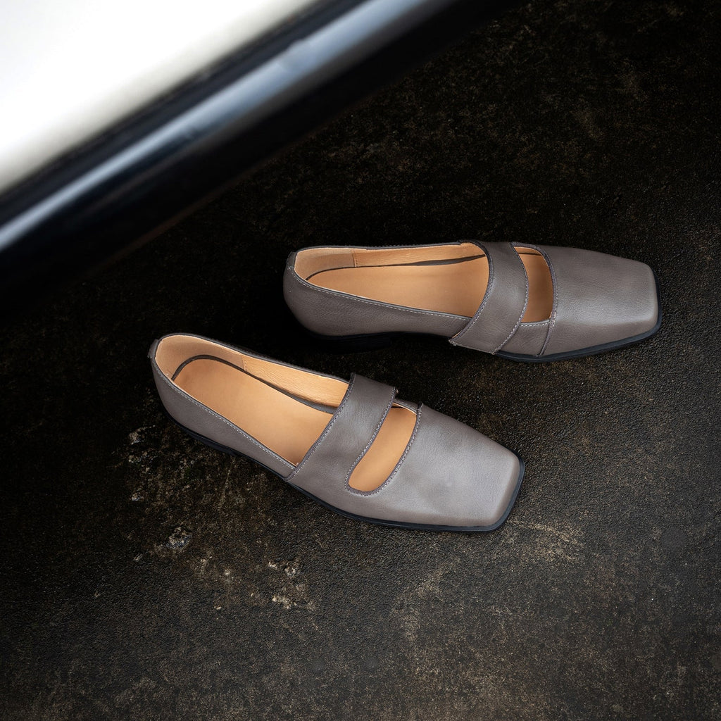 Genuine Leather Square Toe Slip On Loafers In Black/Grey/Brown