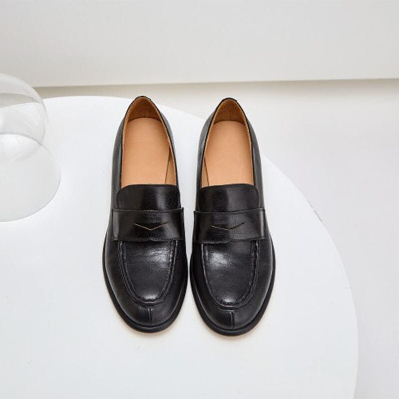 Handmade All Leather Penny Loafers for Women Round Toe in Brown/Black