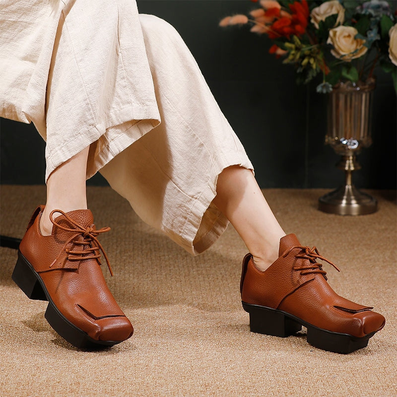 Handmade Designer Oxford Shoes for Women Platform Sculptural Heel Inspired by Japanese Geta in Black/Brown