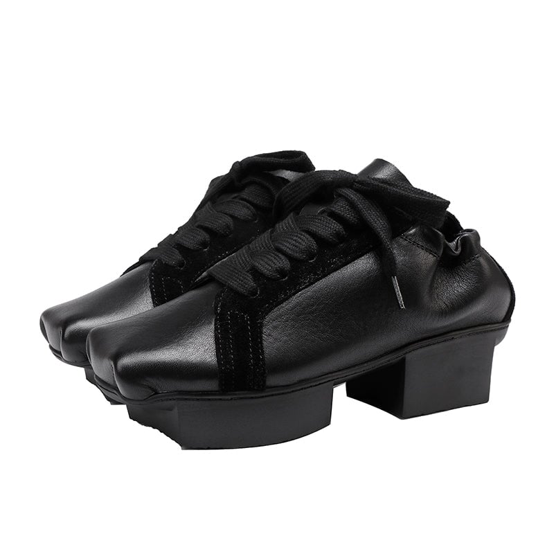 Handmade Designer Oxford Shoes for Women Platform with Sculptural Heel Inspired by Japanese Geta in Black/Brown