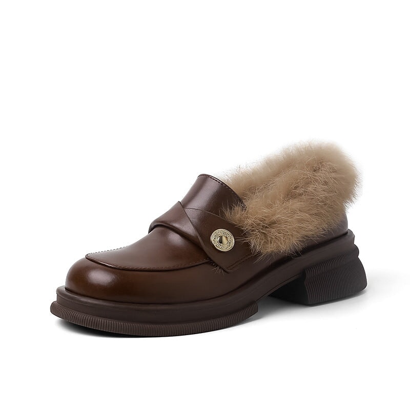 Handmade Leather Platform Penny Loafers For Women In Black/Brown