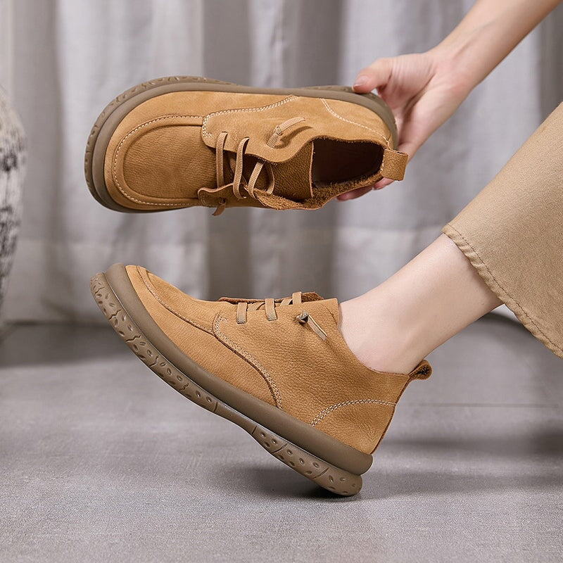 Handmade Nubuck Leather Barefoot Oxford Shoes Lace-Up Casual Shoes in Turmeric/Grey/Coffee