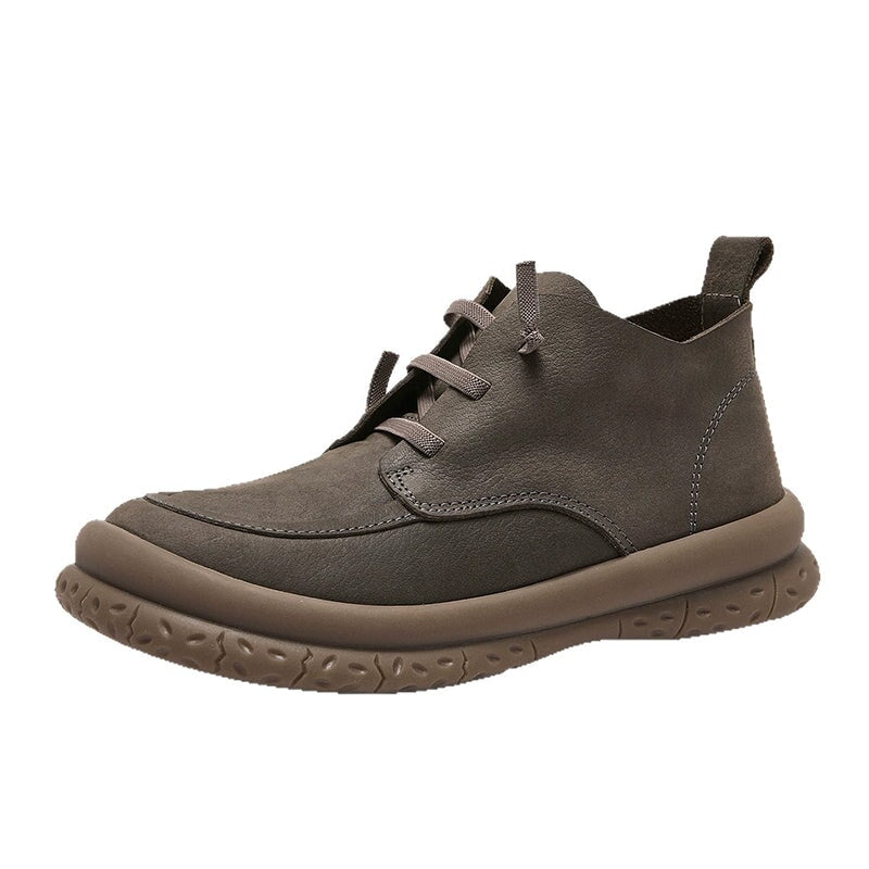 Handmade Nubuck Leather Barefoot Oxford Shoes Lace-Up Casual Shoes in Turmeric/Grey/Coffee