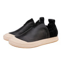 Handmade Retro Leather Loafers Slip-On Flat Walking Shoes for Women in Black/Brown