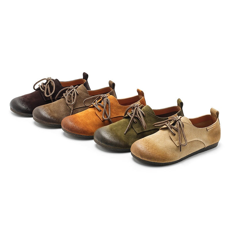 Dwarves Handmade Suede Leather Lace up Oxford Shoes in Green/Khaki/Coffee/Apricot/Brown