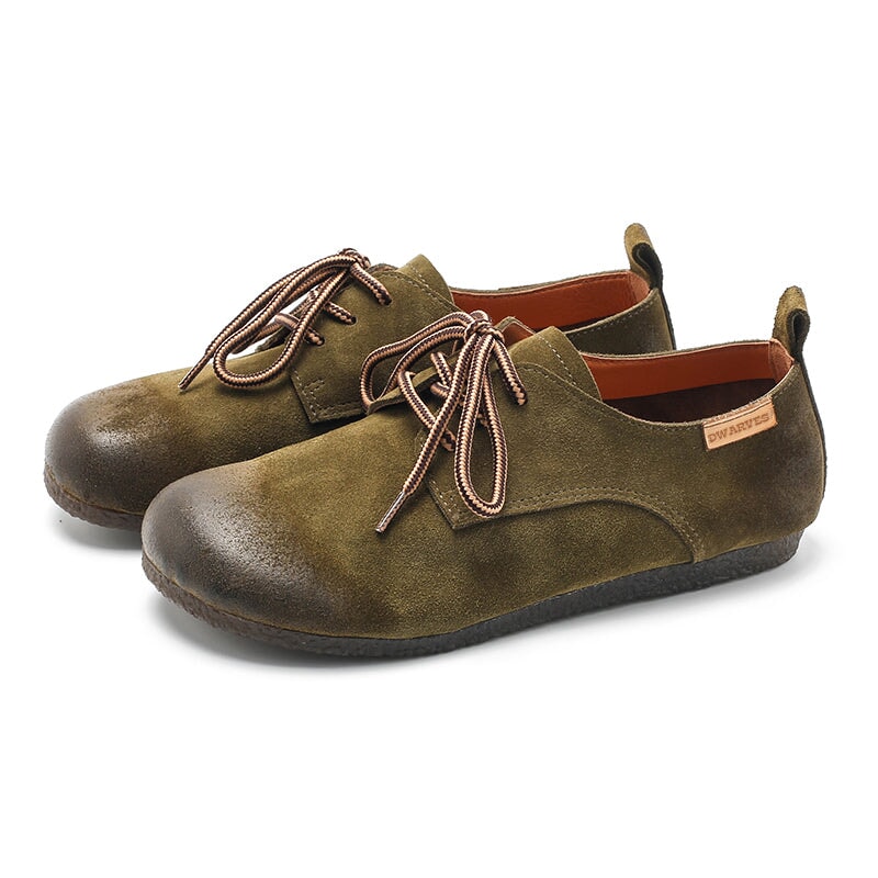 Dwarves Handmade Suede Leather Lace up Oxford Shoes in Green/Khaki/Coffee/Apricot/Brown