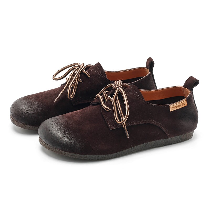 Dwarves Handmade Suede Leather Lace up Oxford Shoes in Green/Khaki/Coffee/Apricot/Brown