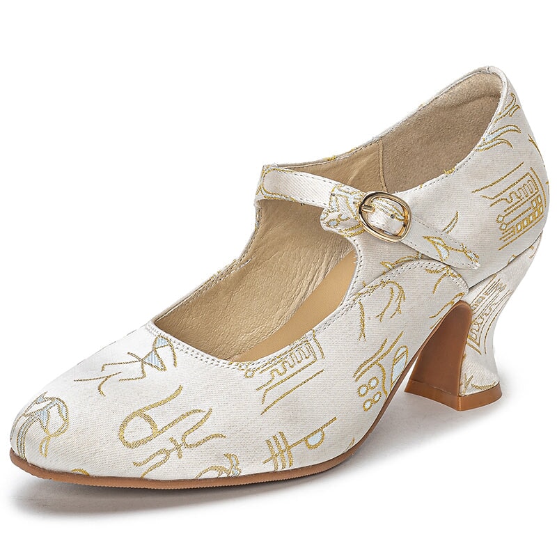 Handmade Vintage Mary Jane Jacquard Fabric Pumps Elegant Eastern Style Cheongsam Shoes in Pink/Blue/Beige
