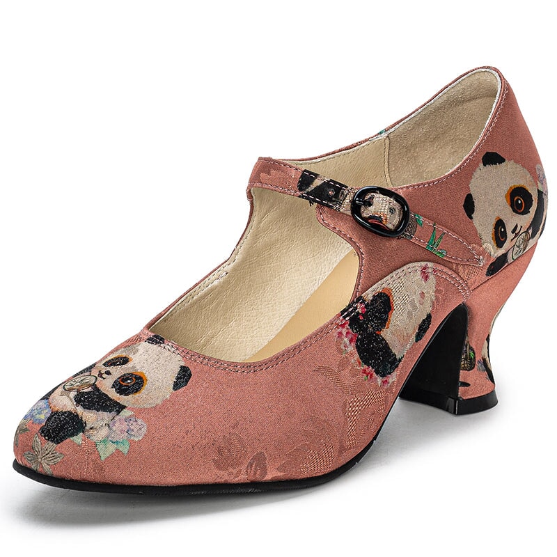 Handmade Vintage Mary Jane Jacquard Fabric Pumps Elegant Eastern Style Cheongsam Shoes in Pink/Blue/Beige