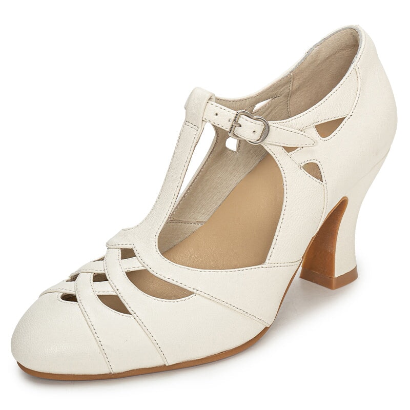 Handmade Vintage T-Strap Mary Jane Pumps for Women 80mm Block Heel Elegant Wedding Heels in White/Black/Green/Magenta