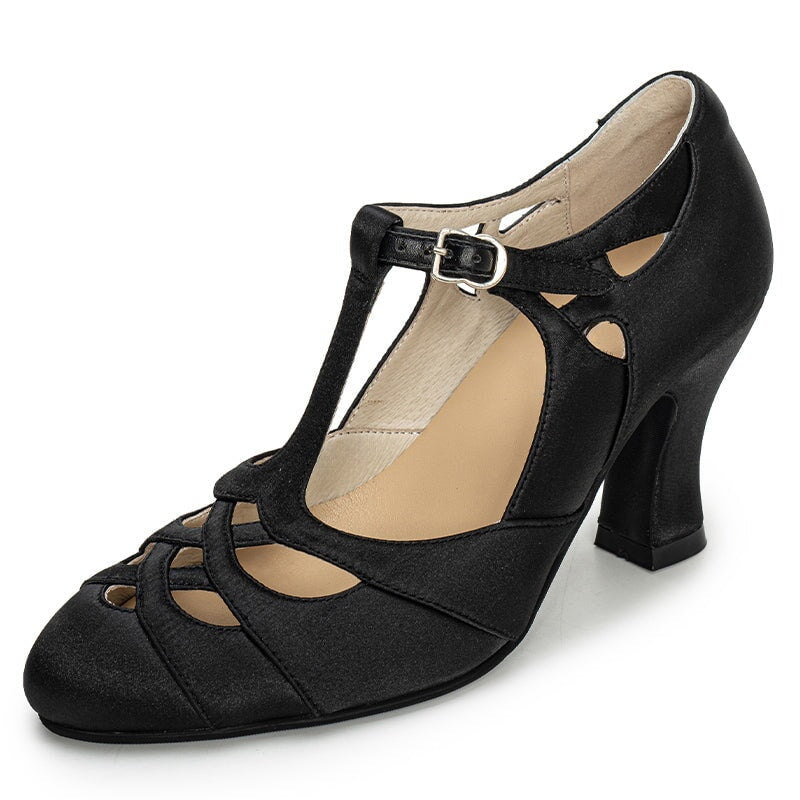 Handmade Vintage T-Strap Mary Jane Pumps for Women 80mm Block Heel Elegant Wedding Heels in White/Black/Green/Magenta
