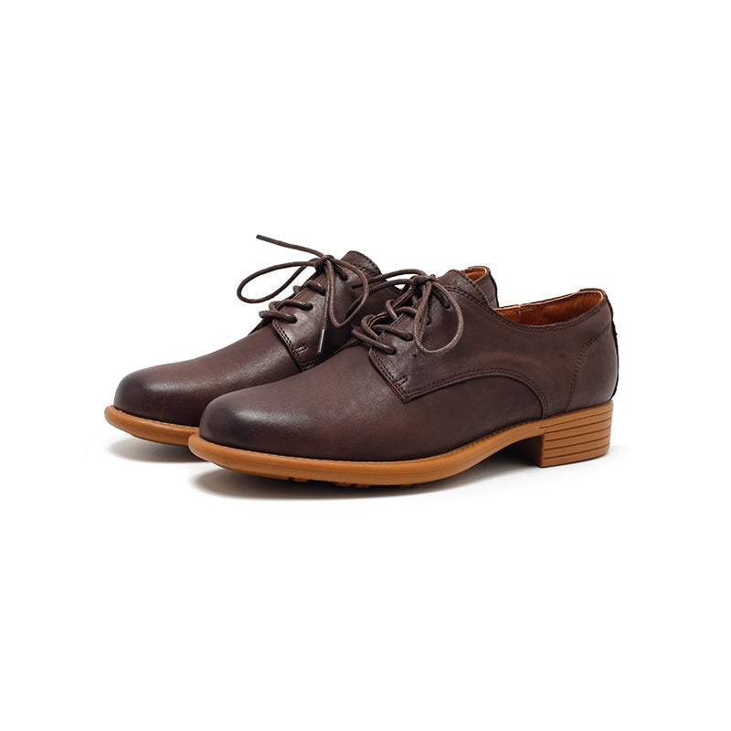 Dwarves Handmade Women’s Leather Oxford Derby Shoes in Black/Dark Coffee/Red
