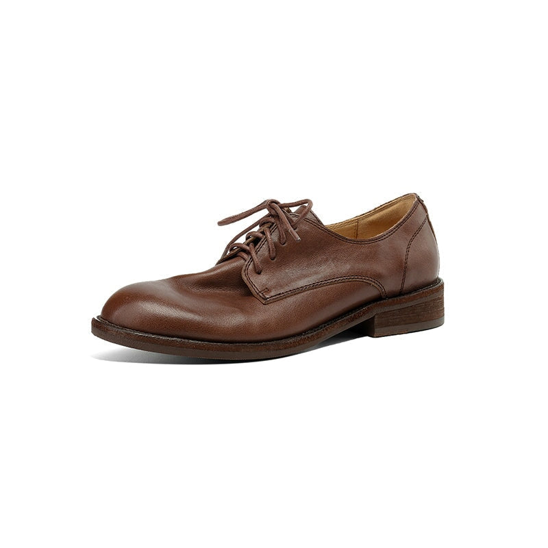 Handmade Women’s Oxford Shoes Cow Leather Lace Up Dress Shoes in Black/Dark Coffee