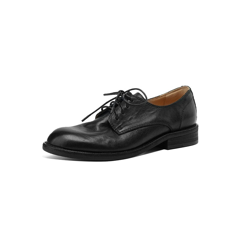 Handmade Women’s Oxford Shoes Cow Leather Lace Up Dress Shoes in Black/Dark Coffee