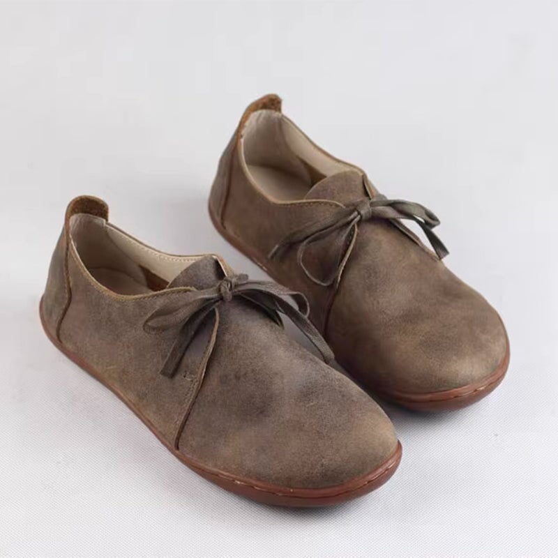 Leather Lace-Up Casual Barefoot Shoes Flat Ankle Shoes