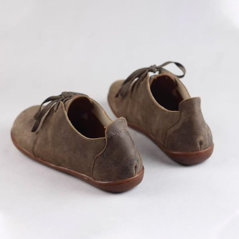 Leather Lace-Up Casual Barefoot Shoes Flat Ankle Shoes