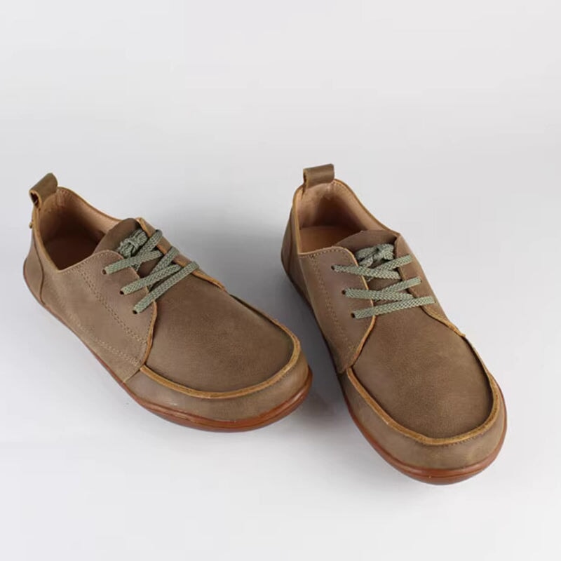 Leather Lace-Up Casual Derby Shoes Barefoot Flat For Men and Women in Grey