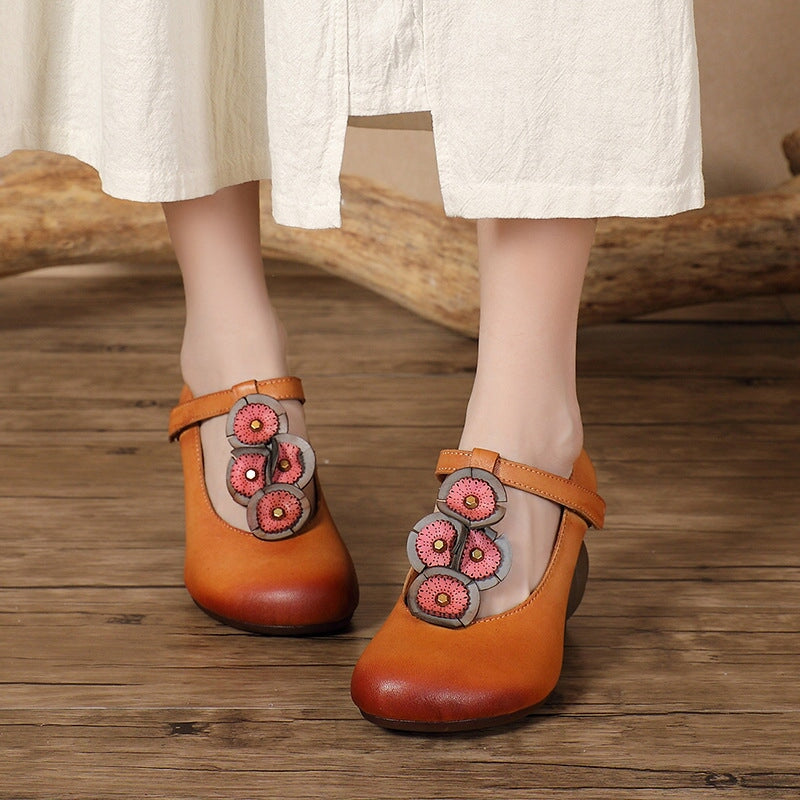 Leather T Strap Pumps For Women Original Design in Brown