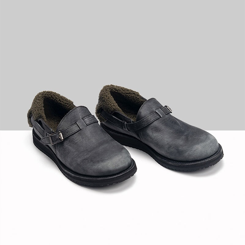 Middle English-Women's Handmade Full Grain Horse Leather Flat Loafers - Coffee/Dark Grey
