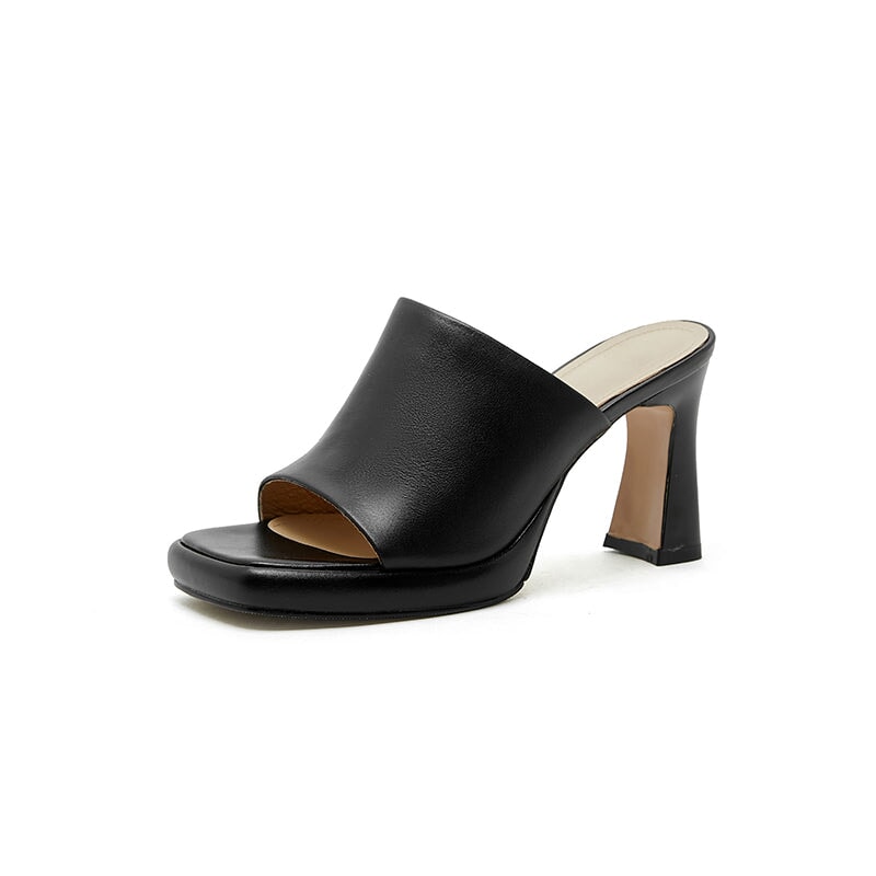 Minimalist Open Toe Backless Slippers for Women 80mm Leather Summer Pumps in White/Black/Green
