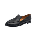 Minimalist Women's Cow Leather Flats Slip On Casual Loafers in White/Black