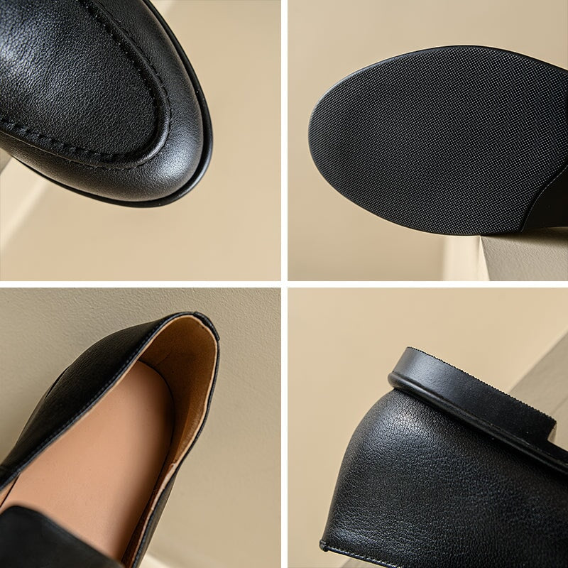 Minimalist Women's Cow Leather Flats Slip On Casual Loafers in White/Black
