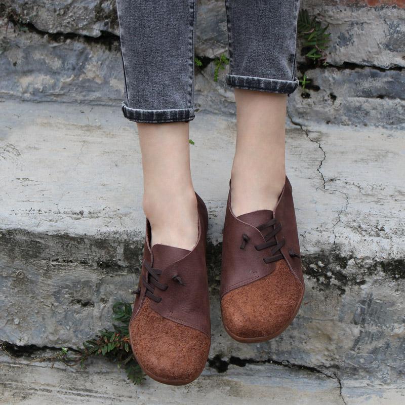 Nubuck Leather Women Loafers Casual Slip On Barefoot Shoes Flats Brown