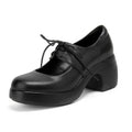 Platform 70mm Chunky Heel Mary Jane Shoes Lace-Up Leather Pumps in Black