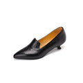 Pointed Toe Kitten Heel Pumps Sheepskin Leather Slip-On Office Shoes in Black/Brown