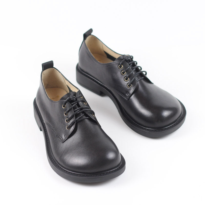 Retro Lace Up Leather Shoes Round Toe  Black/Coffee