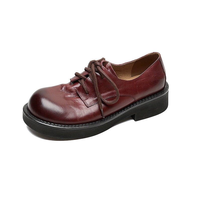 Retro Wide Fit Handmade Leather Oxford Shoes for Women in Red/Black